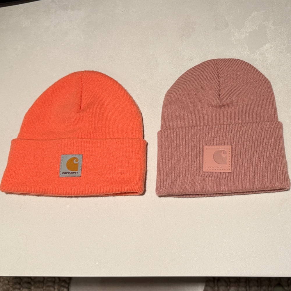 Carhartt Beanies - Electric Coral and Cameo Brown